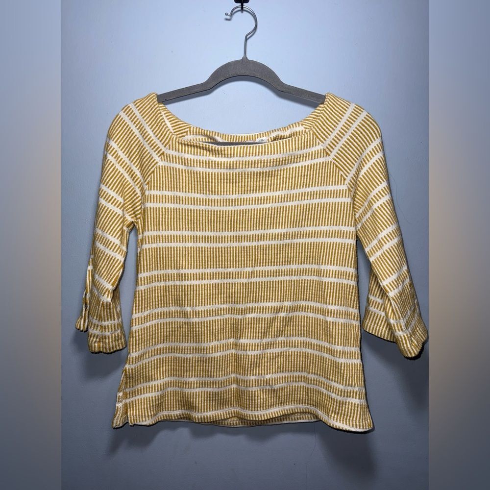 Anthropologie Postmark Mustard Yellow Striped Flared Sleeve Sweater size XS GUC